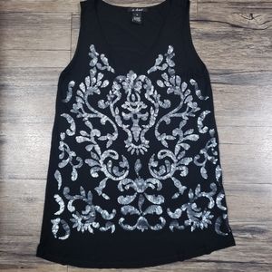 Black Squin Embellished Tank Top Womens Medium Black Goth Biker Ride Motorcycle
